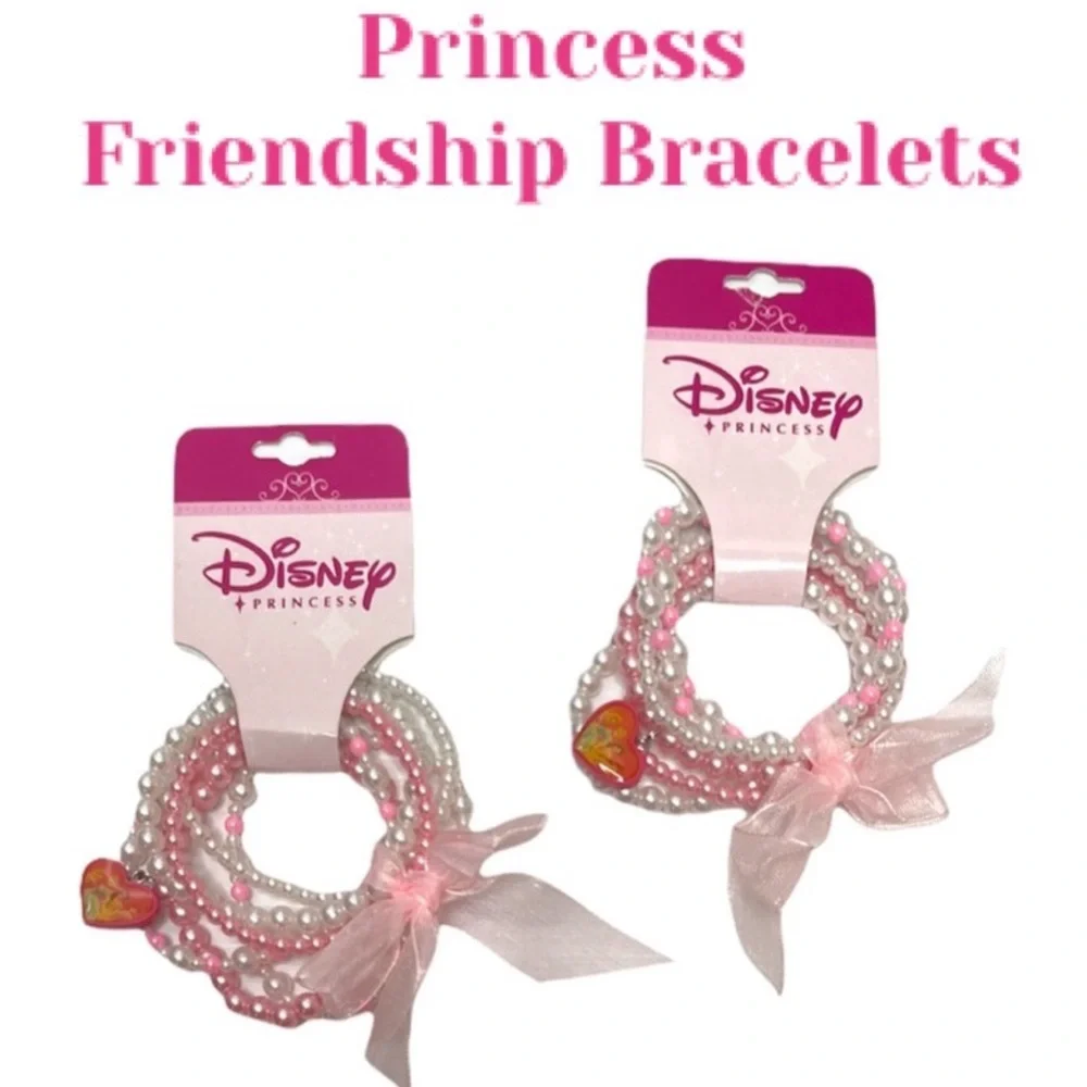 Disney Princess Bracelet Pink Bow Pearls Girls Friendship Best Friends 2 pc Set